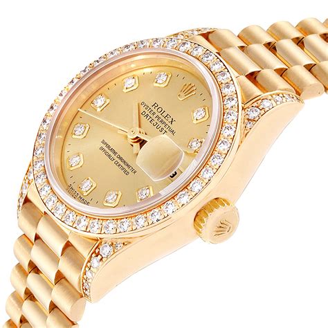 rolex president datejust mm yellow gold diamond ladies