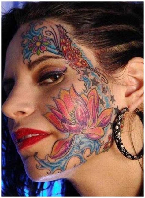 colorful lotus face tattoo for girls tattooimages