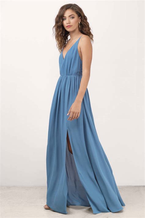 Cute Blue Dress Plunging Dress Blue Elegant Dress