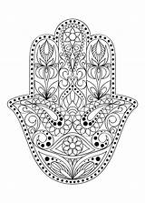 Hamsa Fatima Amulet Mandala Culturen Cultures Symbool Arabische Oostelijk Joodse Bloemenornament Etnische Indiase Kleuring Volwassen Getekend Voorkomt Symbols sketch template