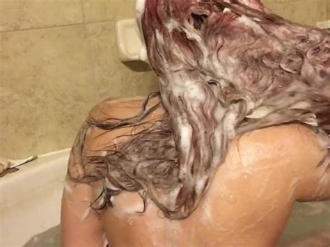 long hair washing shampoo fetish bubble bath sexy back