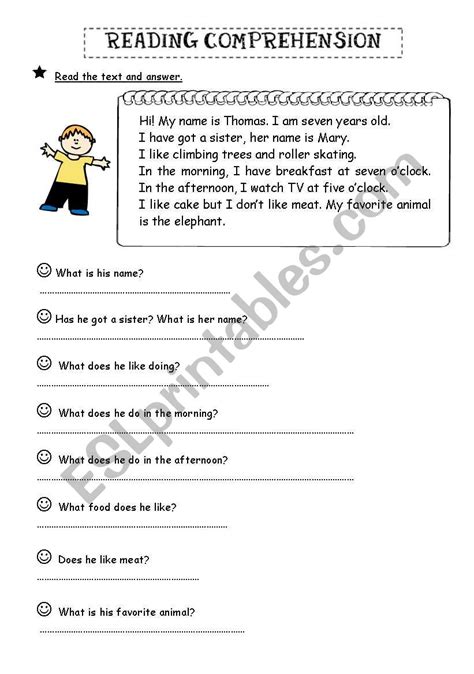 reading comprehension answer questions esl worksheet  biankisth
