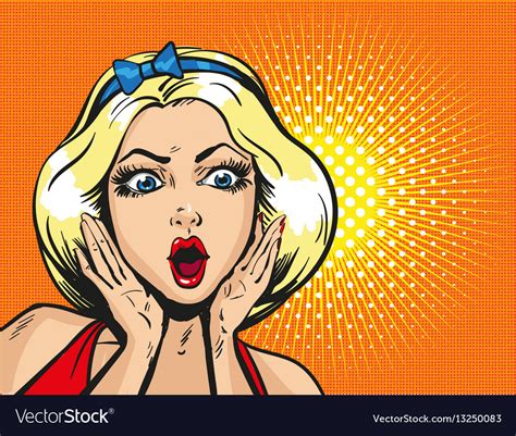Pop Art Surprised Blond Woman Face With Open Mouth