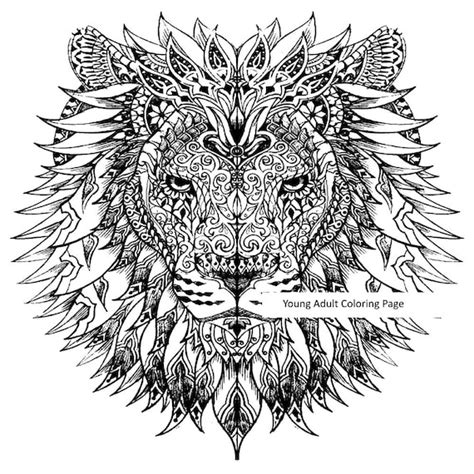 printable adult coloring page lion animal coloring  etsy