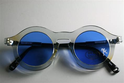 Hi Tek Vintage Round Sunglasses Clear Frame Blue Lens Ht 008 Hi Tek