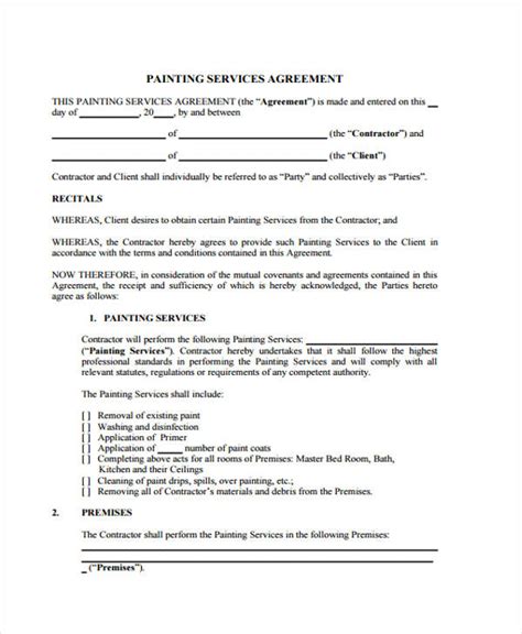 painting contract agreement sample hq printable documents