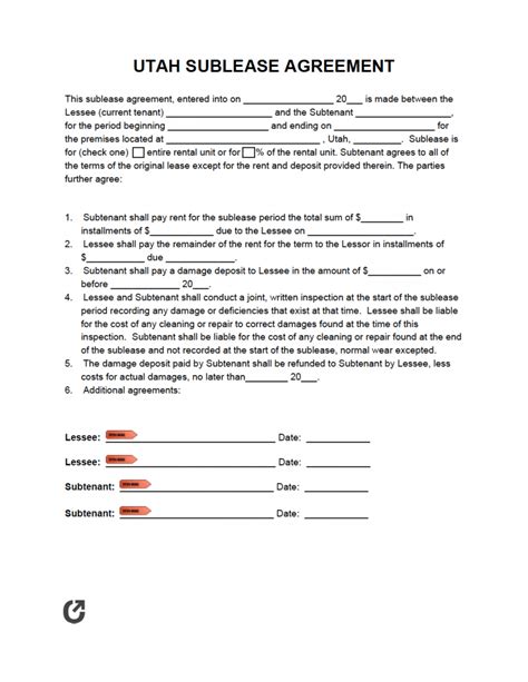 utah rental lease agreement templates   word