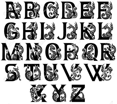 medieval alphabet  gargoyls  chimeras stock vector  fonts alphabet alphabet