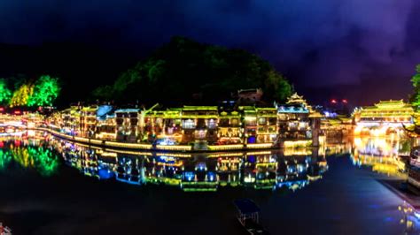 fenghuang county beautiful ancient town  hunan province china  day  night time lapse