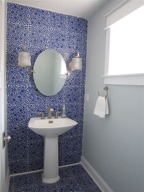 powder room  blue ceramic pebble tiles  floor   lavatory
