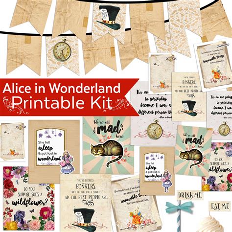 alice  wonderland bunting printable  printable form templates