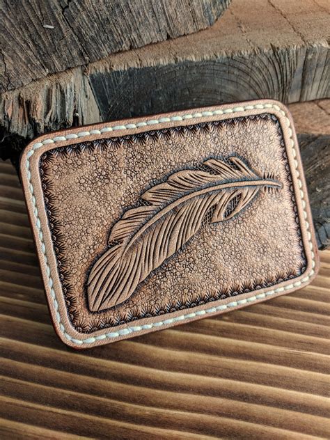 hand tooled leather front pocket wallet  feather design slim wallet mens leather wallet