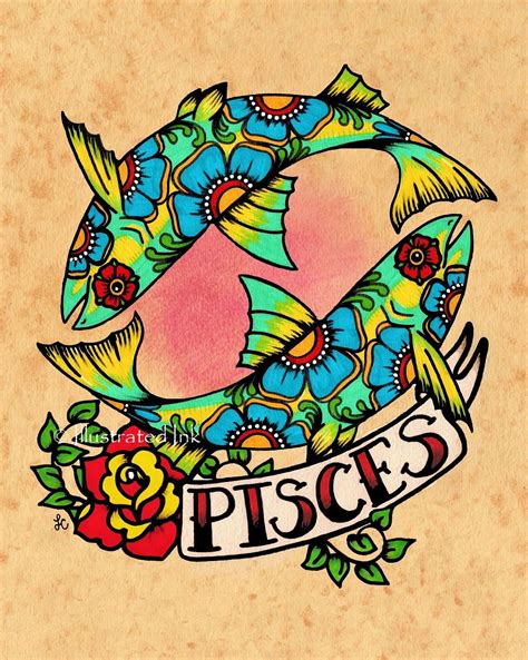 pisces zodiac print tattoo art fish astrology sign      etsy