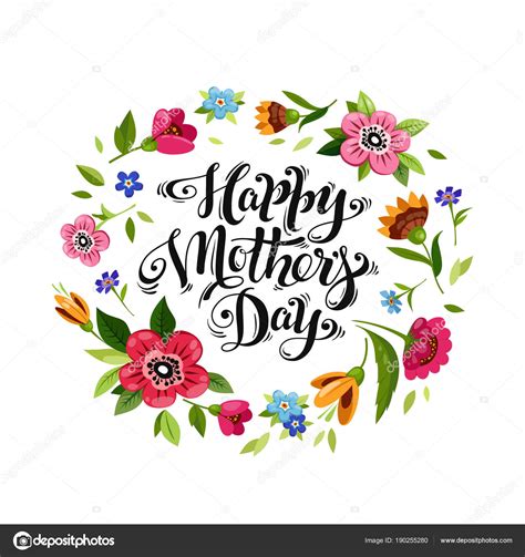 lettering happy mothers day in flower frame — stock vector