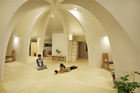 open concept japanese family home  domed interior