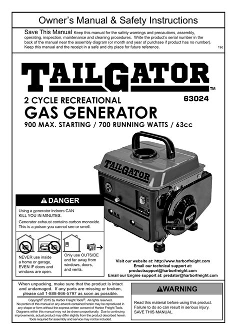 tailgator   watt max starting  cycle gas powered generator epacarb owners manual
