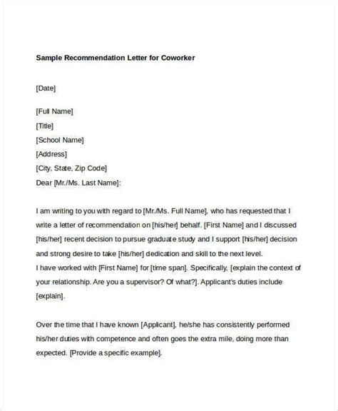 coworker recommendation letter   word  documents