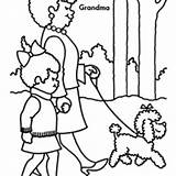 Coloring Gran Parents Grandma Walking Dog Netart sketch template