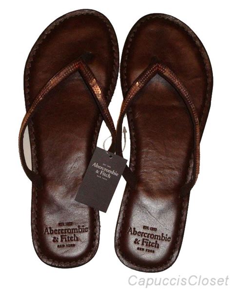 Abercrombie And Fitch Womens Brown Sequin Leather Flip Flops