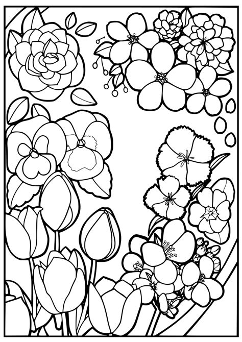 spring flowers drawing  coloring page  printable nurieworld