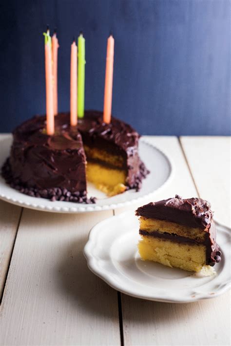 Yellow Birthday Cake With Chocolate Frosting For Two