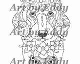 Coloring Dachshund Single Doxie Hamsa Palm sketch template
