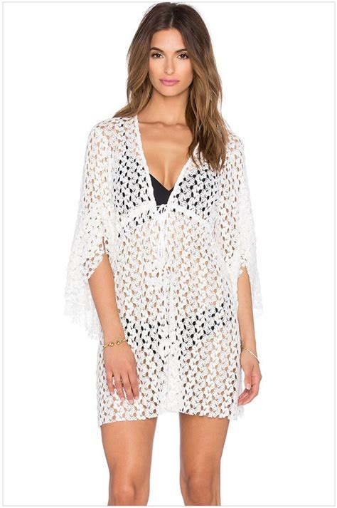 Women Hollow Out White Kaftan Beach Cover Up Online