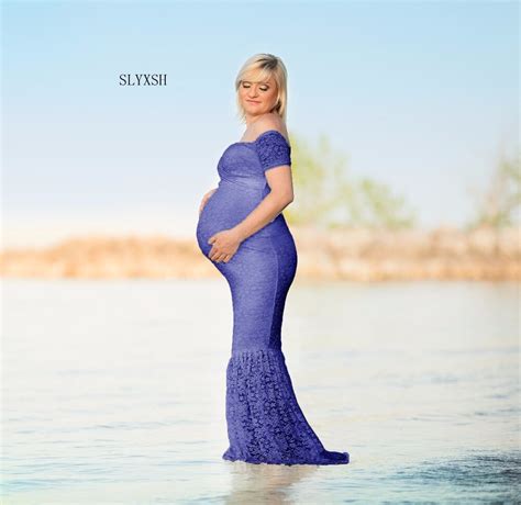 Slyxsh Fashion Maternity Dresses Photography Props Beach Red Lace
