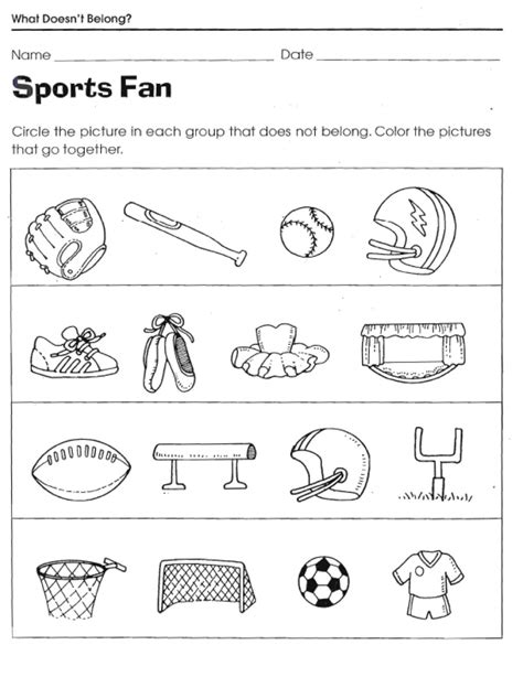 sports worksheets  kindergarten