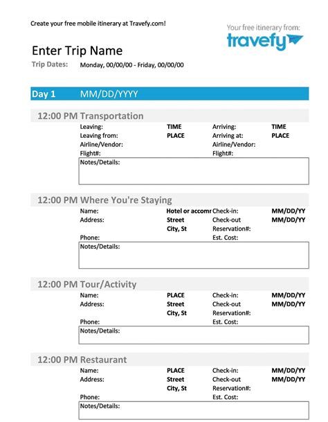 editable  itinerary templates travel vacation trip flight