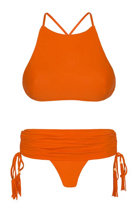 orange crop top bikini with mini skirt style bottom ambra jupe