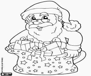 santa   christmas giftss bag coloring page santa claus