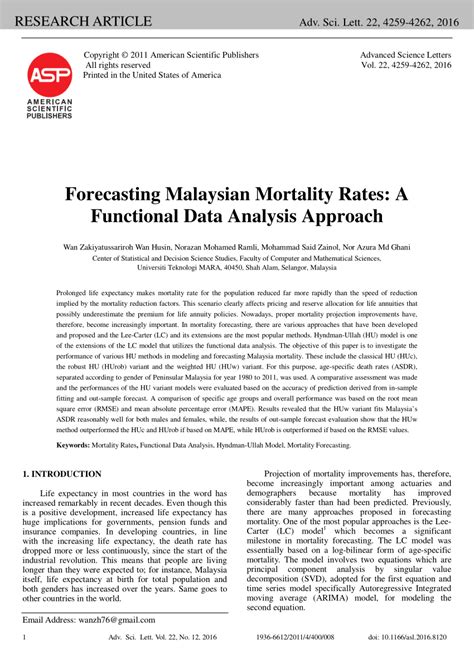 Pdf Forecasting Malaysian Mortality Rates A Functional Data Analysis