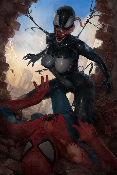 Venom Fan Art Gwenom Vs Spidey Symbiote Face By