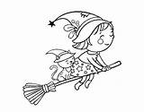 Broom Witch Flying Coloring Little Her Halloween Coloringcrew sketch template