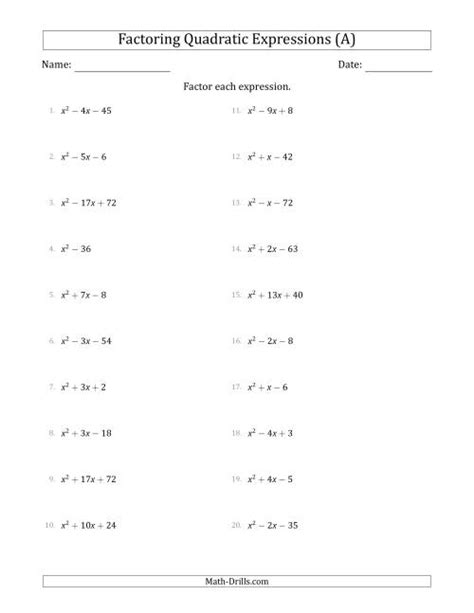 factoring quadratic expressions color worksheet   aric thomas