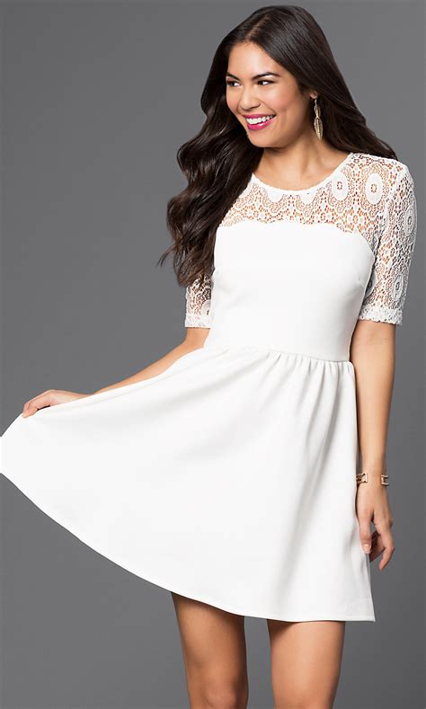 Short White Party Dress With Lace Promgirl