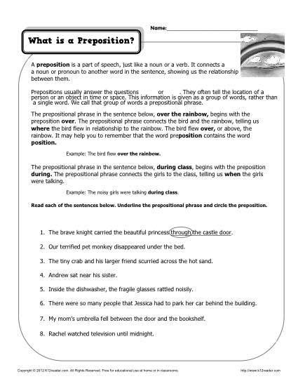 preposition printable worksheet  printable worksheets