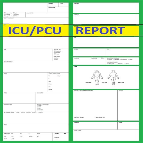 icu pcu nurse brain sheet report   grad nurse  nursing
