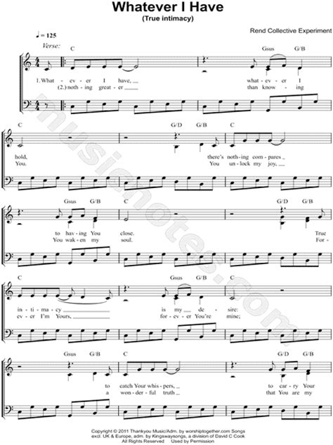 rend collective whatever i have true intimacy sheet music in c