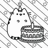 Pusheen Coloring Pages Cat Birthday Printable Happy Brithday Activity Via sketch template
