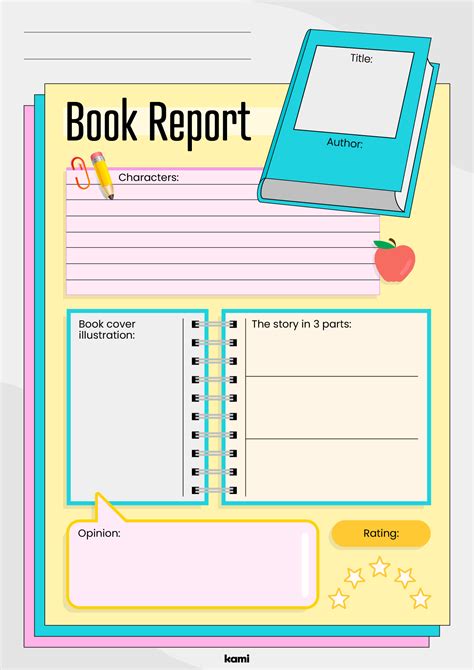 book report template colorful  teachers perfect  grades
