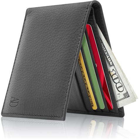 slim leather bifold wallets  men minimalist small thin mens wallet rfid blocking card