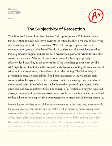 subjectivity  perception essay   words gradesfixer