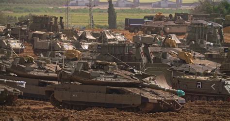 gaza march   idf tanks lined   combat formation   border stock video footage