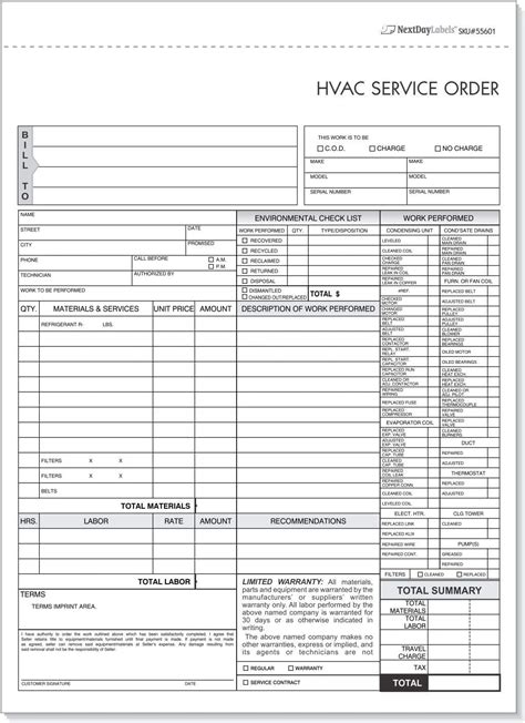 Hvac Service Order Invoice And Repair Detail Form 3 Part Carbonless 100