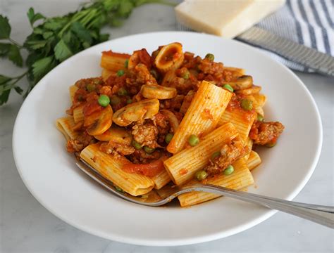 rigatoni with sausage mushrooms and peas every kitchen