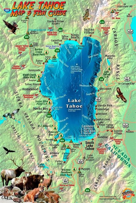 mapa lake tahoe estados unidos   lake tahoe lake nevada