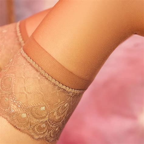 Vintage Lace Top Silicone Hold Up Thigh High Stockings 12d Light Shiny