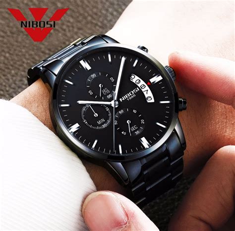 black metal  men watches luxury famous top brand mens fashion casual dress  military